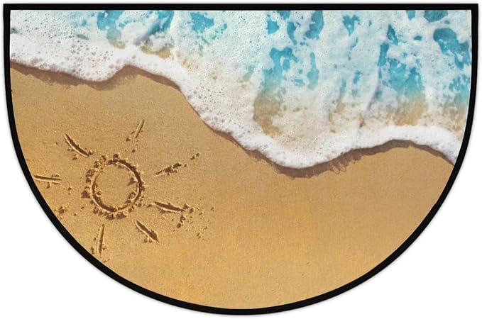 Beach Summer Half Round Door Mat Semi Moon Rug Fireplace Carpet Area Rugs | Summer Tropical Non Slip Absorbent Half Circle Mat Carpet for Indoor Outdoor Patio Kitchen Bathroom Entryway Home Decor