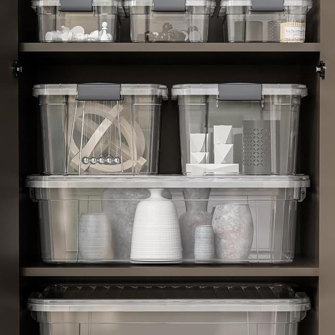 Superio Clear Storage Box with Lid, Plastic Container Bin for Organizing, Stackable Crate, BPA Free, Non Toxic, Odor Free, Organizer for Home, Office, School, and Dorm (14.7 Qt (Deep)
