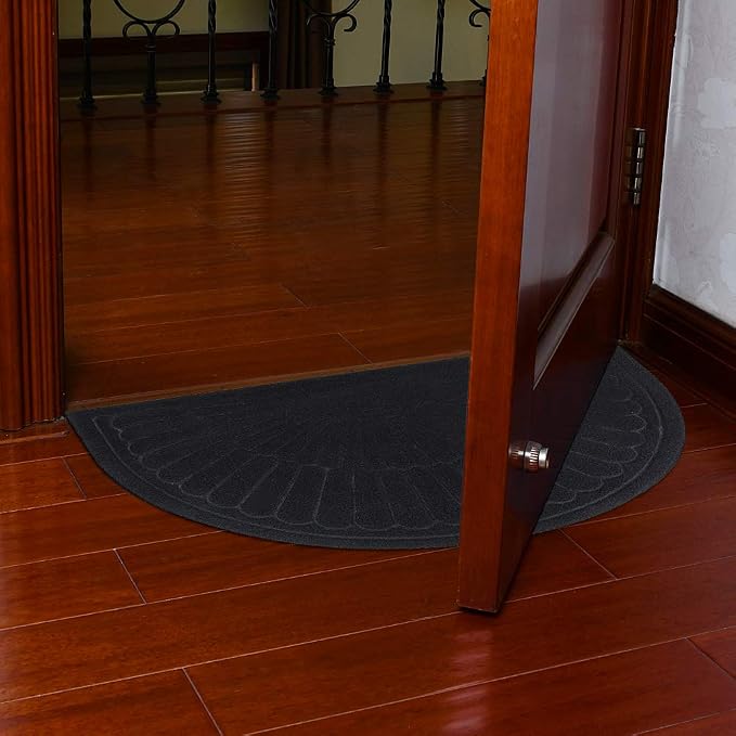 Morning View Half Circle Doormat Indoor Half Round Door Mats Outdoor Rubber Entryway Half Moon Rug Inside Welcome Front Door Mat Indoor Floor Mats Carpet Mat for Entrance Non Slip(Black)