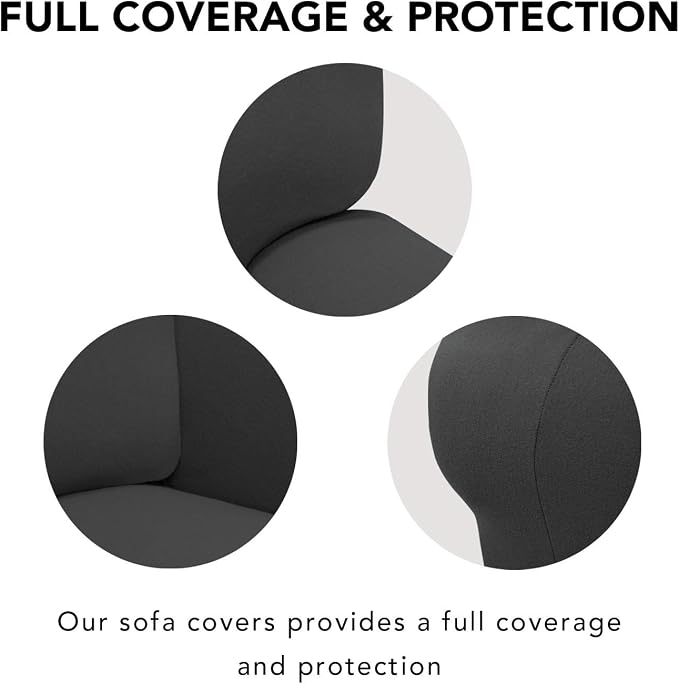 PureFit Stretch Oversized Couch Covers Fleece Sofa Slipcovers Dark Gray | 1-Piece Sofa Cover Washable Soft Couch Protector, Couch Slipcover with Non Skid Foam and Elastic Bottom for Kids, Dogs