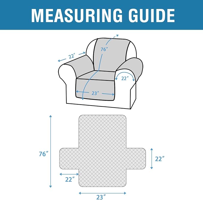 H.VERSAILTEX 100% Waterproof Couch Cover Chair Sofa Slipcover Furniture Protector for Pets Kids Children Dog Cat with Non-Skid Backing (Chair, Pale Aqua)