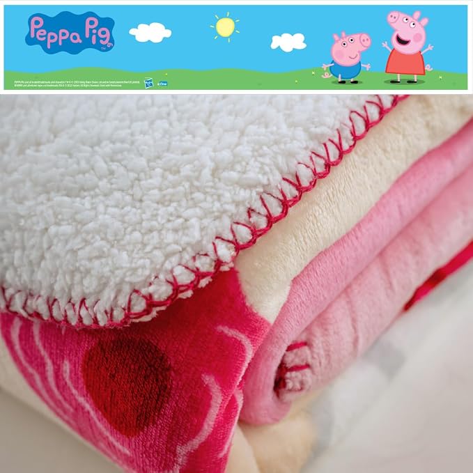 Peppa Pig Kids Bedding Soft Plush Sherpa Blanket Throw, 46 in x 60 in, (Officially Licensed Product) by Franco