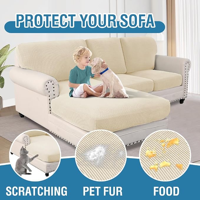 H.VERSAILTEX 2025 New Sectional Couch Covers 6 Pieces Stretch Sofa Covers for Sectional Sofa Set Separate L Shaped Couch Cover for Both Left/Right Couch (Seat and Back: 1 Chaise + 2 Sofa, Natural)
