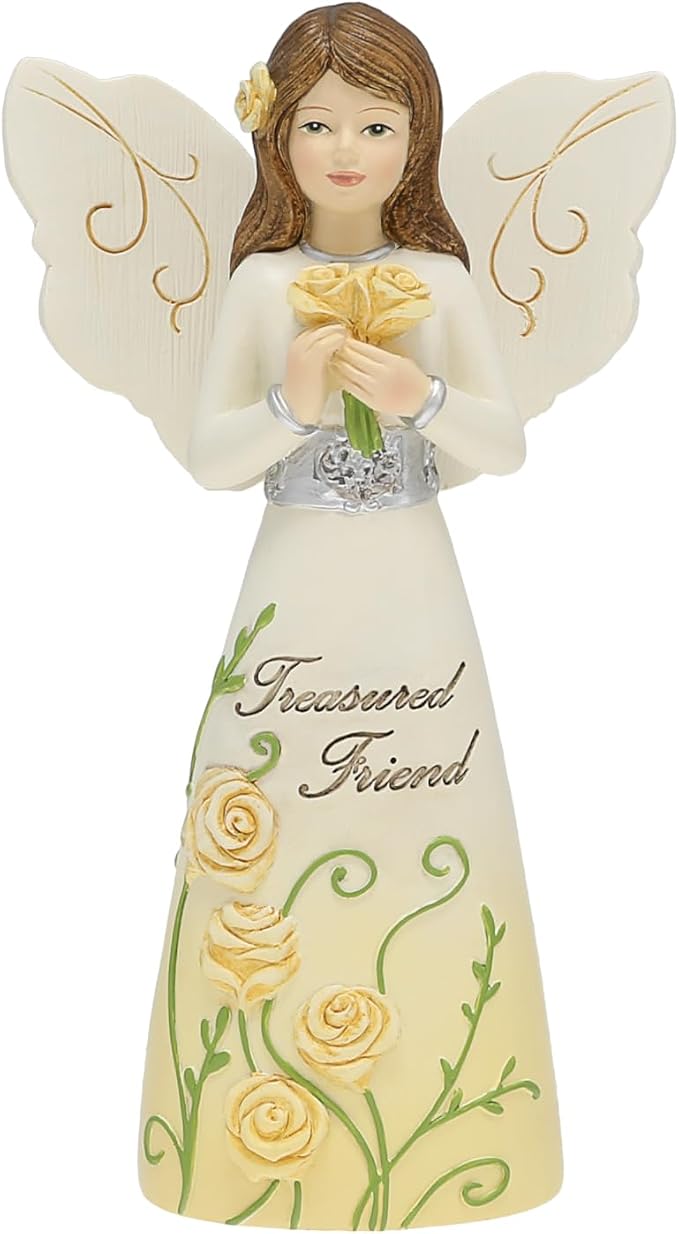 Pavilion Gift Company - Treasured Friend - 5" Angel Figurine Floral Spring Home Decor Bestie BFF Best Friend Present