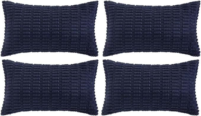 Fancy Homi 4 Packs Navy Blue Decorative Throw Pillow Covers 12x20 Inch for Living Room Couch Bed Sofa, Rustic Modern Farmhouse Boho Home Decor, Soft Plush Corduroy Cute Square Cushion Case 30x50 cm