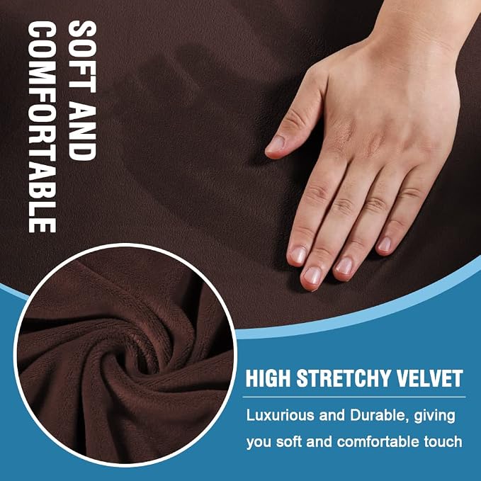 H.VERSAILTEX Sofa Cover 3 Piece T Cushion Sofa Slipcovers Thick Velvet Couch Cover Furniture Protector Stretch T Cushion Sofa Covers for 2 Cushion Couch with 2 T Cushion Covers Washable, Brown