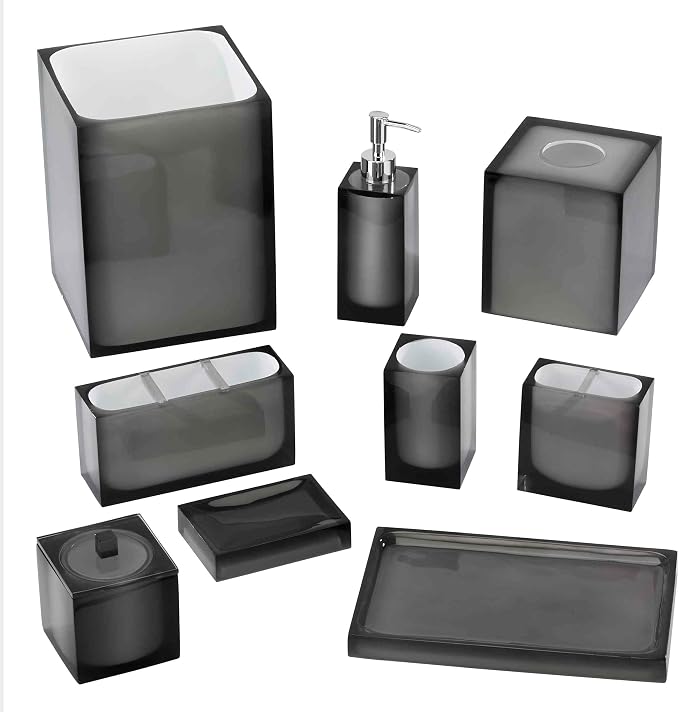 Avanti Linens - Covered Jar, Resin Countertop Accessories, Modern Home Decor (Soho Collection, Smoke)
