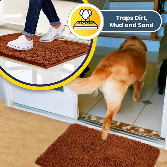Muddy Mat® | Super Water Absorbent Door Mat Indoor, Microfiber Quick Dry Chenille Entryway Rug, Slip Resistant Front Door Mat, Indoor Mats for Entryway, Machine Washable Pet Rug, Orange 2ft x 4ft