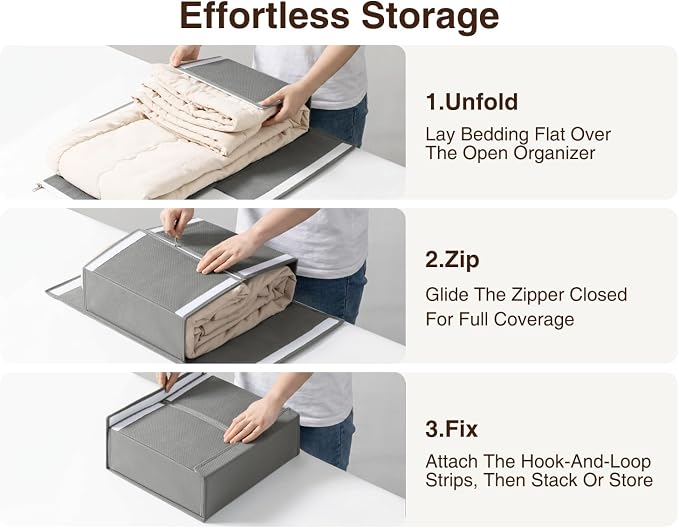 DIMJ Bed Sheet Organizers and Storage 6 Pack - Foldable Sheet Holder, Linen Closet Organizer Box for Sheets Set, Bedding, Blankets, Towel (King & Queen Size), Grey