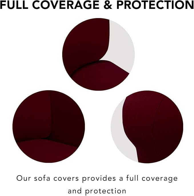 PureFit Stretch Couch Covers for Sofa Large Sofa Slipcovers Wine | 1-Piece Spandex Couch cover Soft Couch protector, Sofa cover Washable with Non Skid Foam and Elastic Bottom for Kids, Dogs