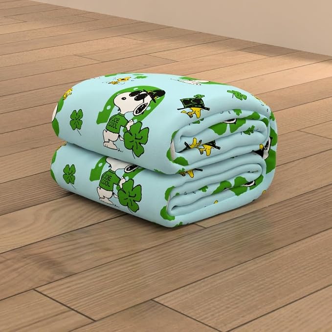 Peanuts® Snoopy Cozy Throw 46 in x 60 in, Soft Cozy Plush for Couch, Bed & Travel, Snoopy Joe Cool St. Patrick’s Day Design (Officially Licensed Product), Franco Collectibles®