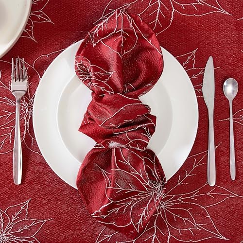 Laura Ashley Set of 6 Raised Embroidered Napkins, Poinsettia Red - Image 4