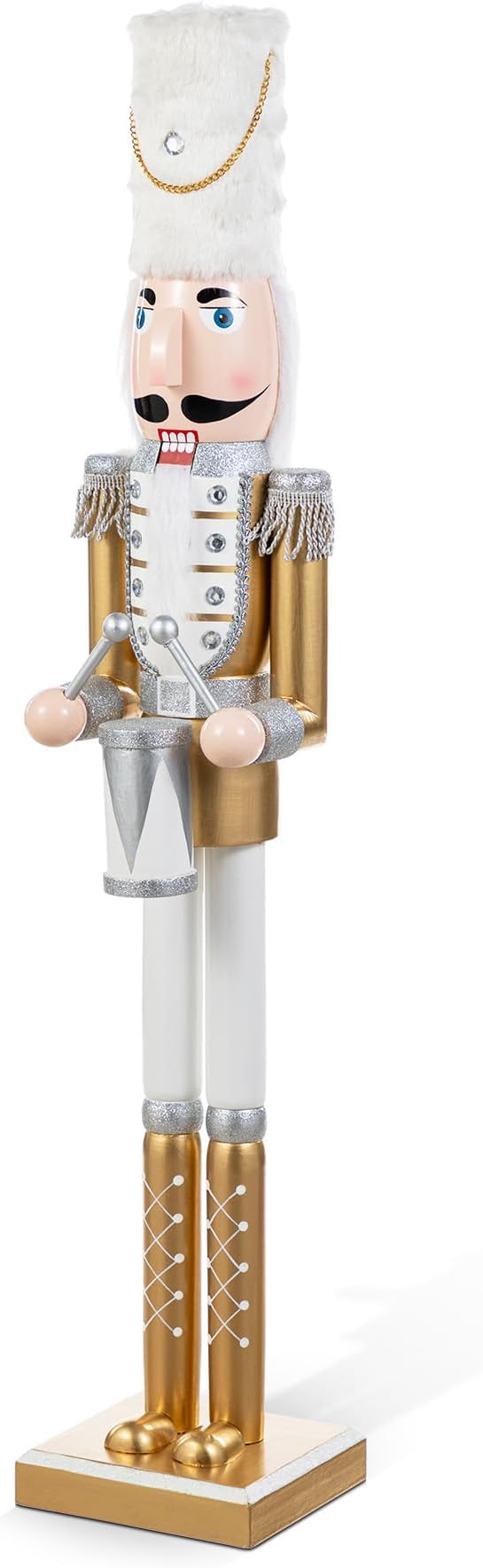Glitzhome Nutcracker Christmas Decorations 35.75 Inch Wooden Nutcracker Soldier with Drum Sticks for Xmas Holiday Decor Porch Gateway