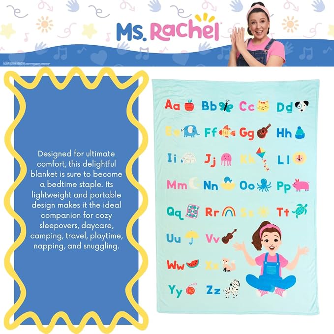 Ms. Rachel Educational Adventures Bedding Super Soft Cozy Throw Blanket, 62 in x 90 in, (Officially Licensed Product) by Franco Kids
