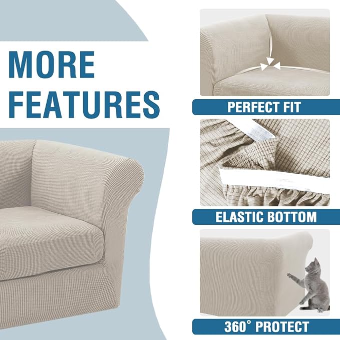 H.VERSAILTEX 2 Pieces Chesterfield Armchair Cover Stretch Chair Covers with Arms Mid Century Deep Seat Couch Cover Fit Width Up to 47 Inch, Jacquard Fabric (Small Sofa, Island Fossi)