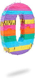 BLUE PANDA Rainbow Pinata Number 0 Butterfly Design - 11.4 x 16.5 x 3 in, Multicolored - Easy-Fill Corrugated Paper Construction - Birthday Celebrations & Rainbow Party Supplies