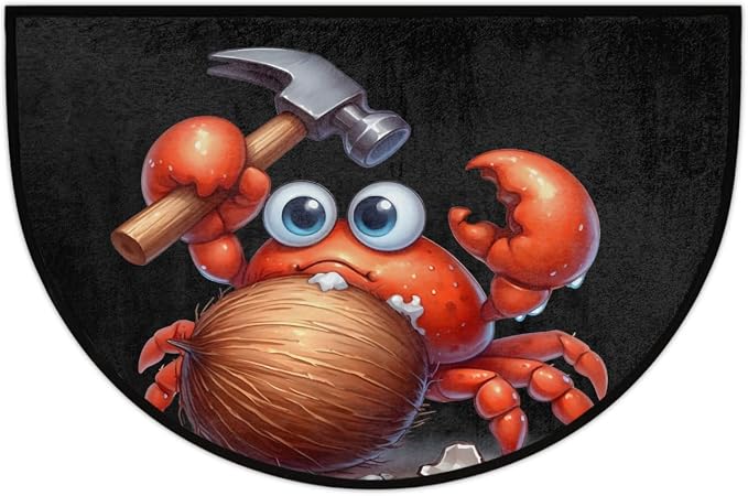 Funny Crabs Half Round Door Mat Non-Slip Semi Circle Rug Washable Half Moon Floor Rug Absorbent Bathroom Area Rugs for Outdoor Indoor Fireplace Mat Entryway Kitchen Decor Rugs