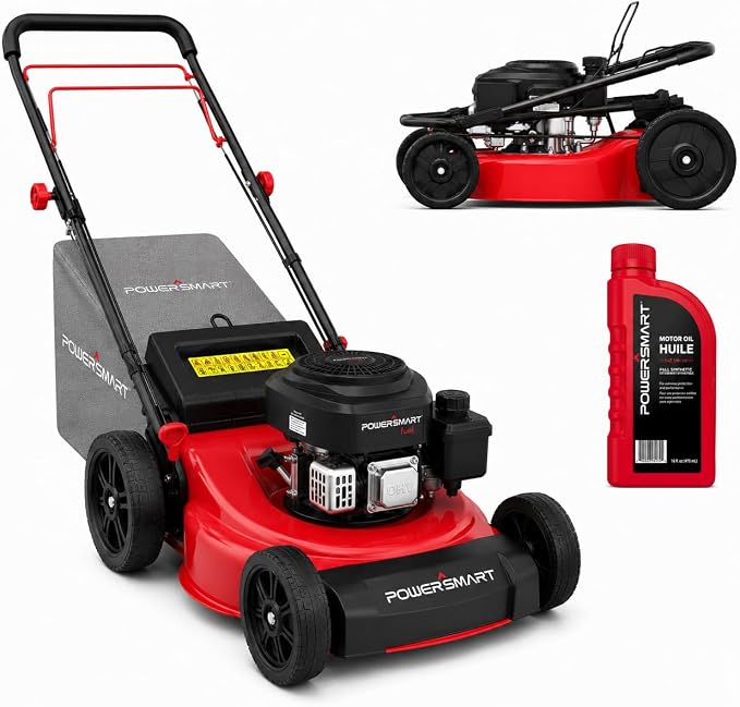 PowerSmart 21-Inch Gas Self-Propelled Lawn Mower | 170cc OHV Engine, Reinforced Steel Deck, 3-in-1 Bagging/Mulching/Rear Discharge, 6 Cutting Heights (1.5"–3.9")