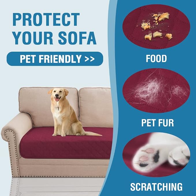 H.VERSAILTEX Couch Cover for Dogs Washable 100% Waterproof Sofa Cushion Cover Dog Bed Cover Non-Slip Pet Blanket for Sofa Cushion Protector, 35" x 62", Burgundy