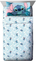 Jay Franco Kids Sheet Set with Fitted, Flat Sheets & Pillow Cover - Ultra-Soft Bedding with Pillowcase for Room Decor, Teal - Lilo & Stitch, 3 Piece Twin