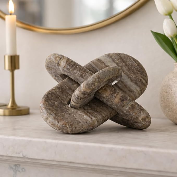 Sagebrook Home 9x9 Rounded Marble Knot, Grey Stone Sculpture