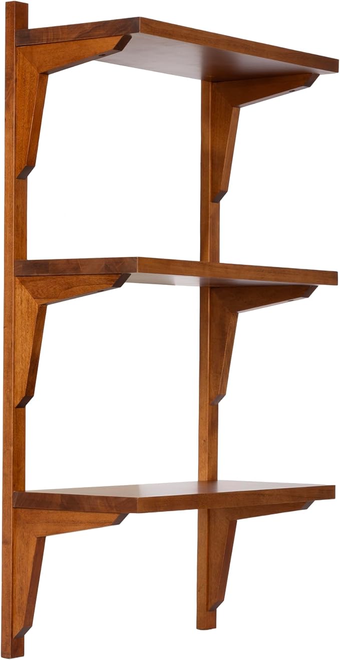 Kate and Laurel Meridien Modern Three-Tier Wooden Shelves, 18 x 9 x 32, Walnut Brown, Stunning Tiered Wall Shelf for Storage and Display as Cute Nursery Shelving or Over-the Toilet Storage
