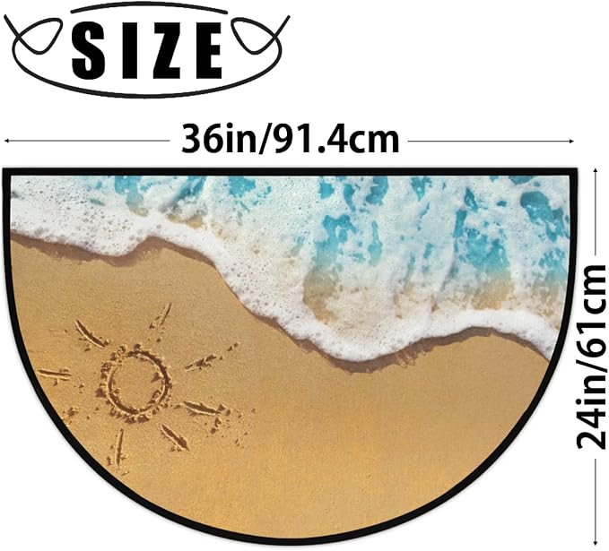 Beach Summer Half Round Door Mat Semi Moon Rug Fireplace Carpet Area Rugs | Summer Tropical Non Slip Absorbent Half Circle Mat Carpet for Indoor Outdoor Patio Kitchen Bathroom Entryway Home Decor