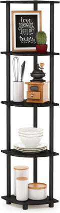 Furinno TURN-N-TUBE Corner Shelf, 5-Tier Corner Bookshelf, Open Storage Shelves, for Organization and Storage, Living Room, Home Office, Garage, Bedroom, Espresso
