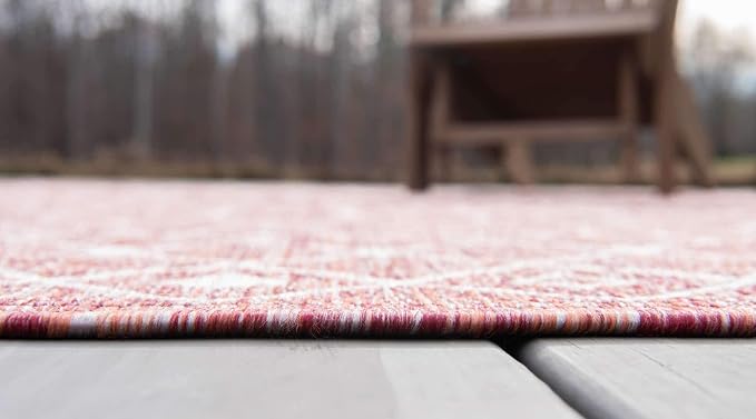 Unique Loom Outdoor Trellis Collection Area Rug - Tribal Trellis (2' x 6' 1" Runner, Rust Red/ Ivory)