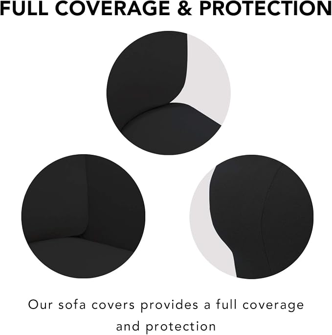 PureFit Stretch Loveseat Covers Fleece Couch Covers for Sofa Black | 1-Piece Sofa Slipcover Soft Couch Protector, Sofa Cover Washable with Non Skid Foam and Elastic Bottom for Kids, Dogs