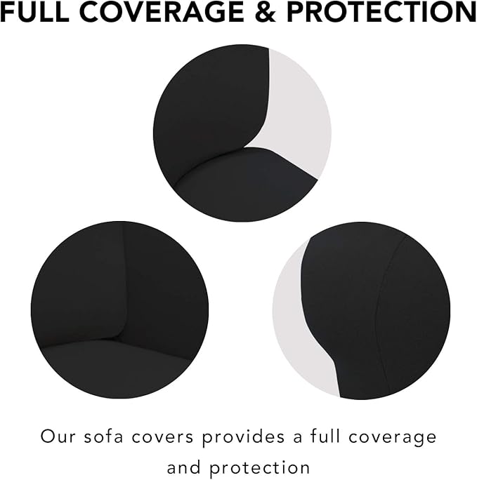 PureFit Stretch Couch Covers for Sofa Large Sofa Slipcovers Black | 1-Piece Sofa Cover Washable Soft Couch Protector, Couch Slipcover with Non Skid Foam and Elastic Bottom for Kids, Dogs