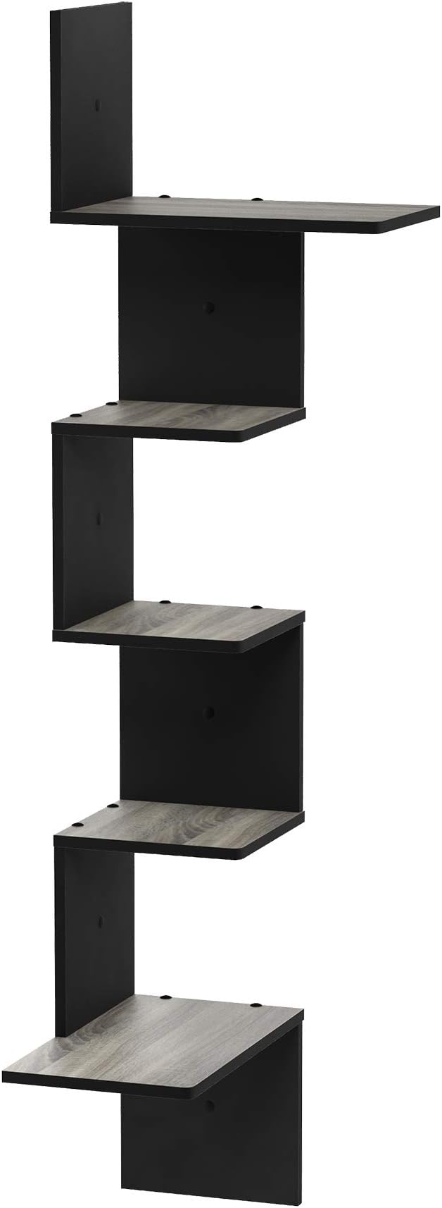 Furinno Rossi Wall Mounted Shelves, 5-Tier Rectangle, French Oak Grey/Black