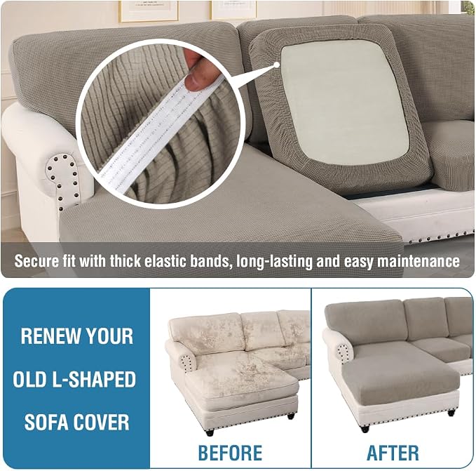 H.VERSAILTEX 2025 New Sectional Couch Covers 6 Pieces Stretch Sofa Covers for Sectional Sofa Set Separate L Shaped Couch Cover for Both Left/Right Couch (Seat and Back: 1 Chaise + 2 Sofa, Taupe)