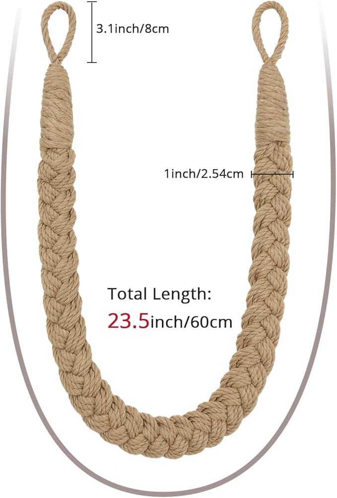 NICEEC 2 Pack Natural Cotton Rope Curtain Tiebacks Elegant Boho Style - Image 3
