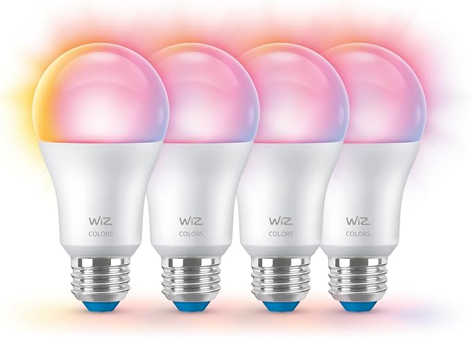 WiZ Connected Smart Light Bulbs, 4-Pack, Full Color A19 60W 800LM E26 LED Lights, Sunset/Sunrise Automation, Smart Bulbs with Motion Detection, Control with Voice or App