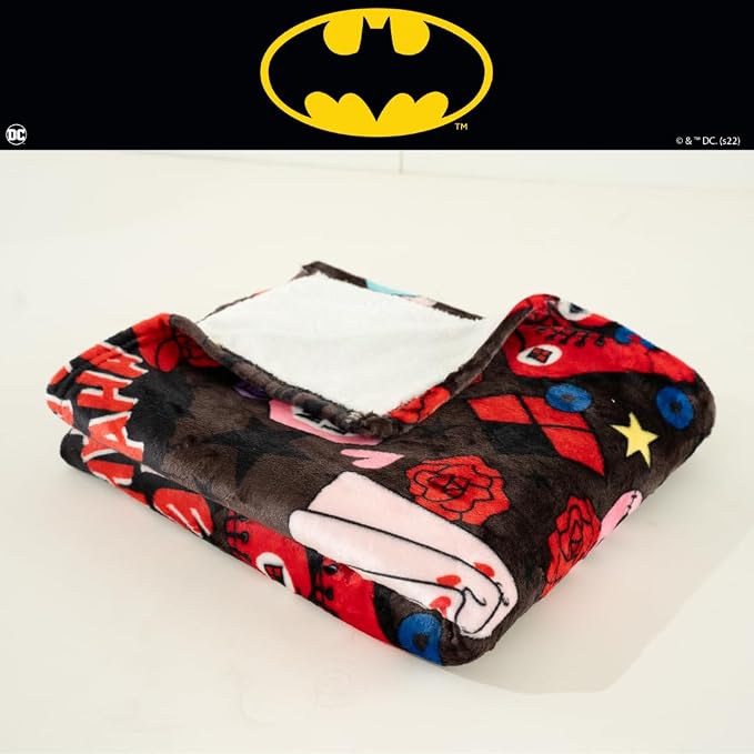 Batman DC Comics Joker & Harley Quinn Halloween Bedding Super Soft Cozy Plush Throw, 46 in x 60 in, (Officially Licensed Product) by Franco