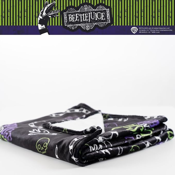 Beetlejuice Halloween Goth Strange & Unusual Bedding Super Soft Cozy Plush Throw, 46 in x 60 in, (Officially Licensed Product) by Franco
