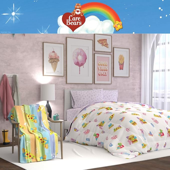 Care Bears Nostalgic Pizza Bedding Super Soft Cozy Plush Throw, 46 in x 60 in, (Officially Licensed Product) by Franco Collectibles
