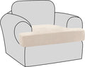 H.VERSAILTEX Stretch Velvet T Cushion Chair Covers for Living Room Armchair Sofa Cover Couch Cover Slipcover T Cushion Seat Cover Stay with Elastic Bands (Armchair, Cream)