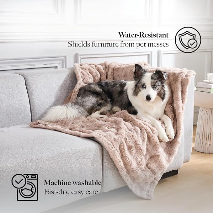 Modern Threads Water-Resistant Faux Rabbit Fur Pet Blanket for Dogs & Cats – Ultra-Soft Couch, Bed & Crate Protector, 30x40 Khaki