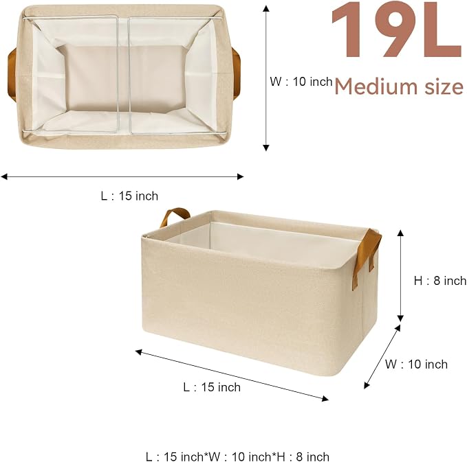 6 Pack Closet Cloth Storage Bins with Handles (Beige 15''L x 10''W x 8''H)