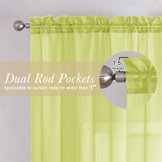 Lecloud Lemon Sheer Curtains 96 Inches Long 2 Panels, Solid Voile Dual Rod Pockets Living Room Decor Window Curtains for Bedroom, Light Filtering Airy Transparent Drapes, Each Panel 42" W x 96" L