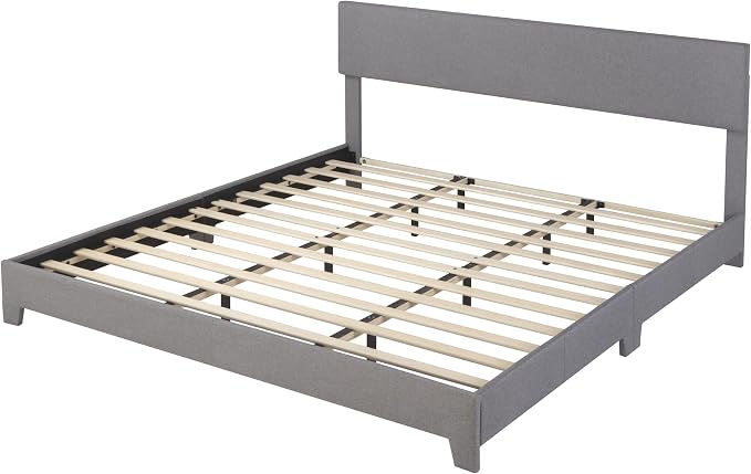 Allewie King Size Upholstered Bed Frame Adjustable Headboard, Light Grey | Platform Bed with Heavy Duty Mattress Foundation, Noise-Free, Easy Assembly, Wood Slat Support, No Box Spring Needed