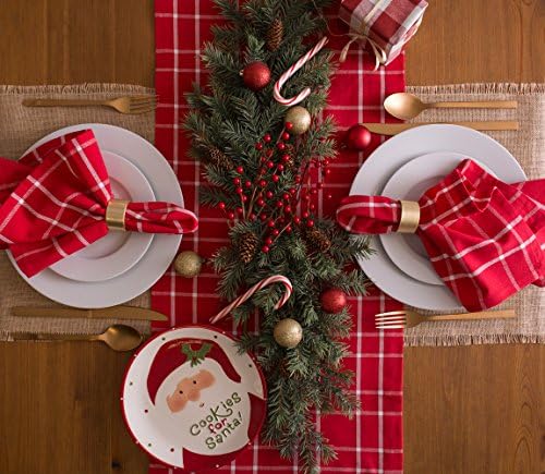 DII Holiday Dining Table Linen Collection Holly Berry Plaid, Christmas Table Runner 14x108, Red & White - Image 4