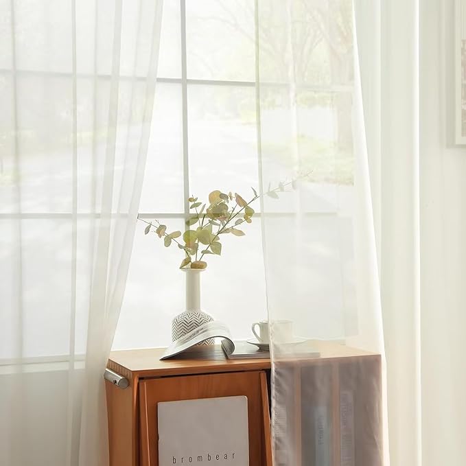 youleyar Solid Sheer Rod Pocket Curtain Voile Draperies 4 Panels Ivory Beige Black Grey Coffee 52 Inch Width 90 Inch Long 1 Pair for Kitchen Bedroom Children Living Room Yard(Ivory,52Wｘ90L)