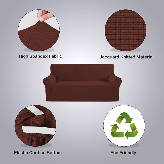 H.VERSAILTEX Stretch Couch Covers for Sofa 1 Piece Slipcovers for Couches and Sofas 3 Seater Couch Cover Feature Thick Checked Jacquard Fabric with Elastic Bottom(Sofa 72"-88" Wide, Burnt Brick)