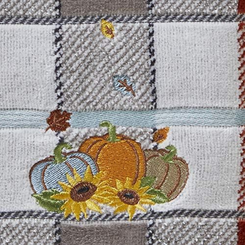 SKL Home Autumn/Fall Pumpkins 100% Cotton Embroidered Jacquard 2pc Hand Towel Set, Decorative for Bath/Kitchen/Bar & Gift, Gray - Image 2