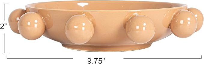 Bloomingville 9.75 Inches Stoneware Bowl with Orbs and Reactive Glaze, Nude