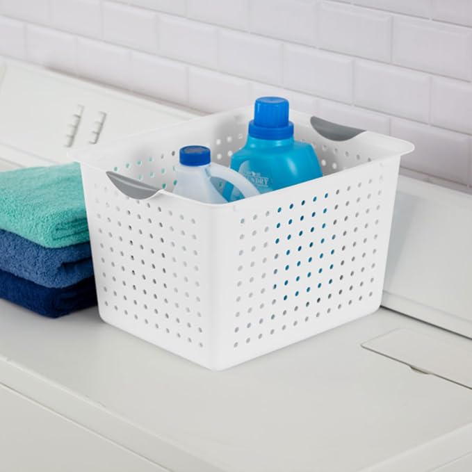 Sterilite Deep Ultra™ Basket, Open Plastic Storage Bin, White, 6 Pack | Large Open Containers and Bins for Pantry Shelves, Kitchen Cabinets, Laundry, Closets, Dorm Rooms, Classrooms & Bathrooms