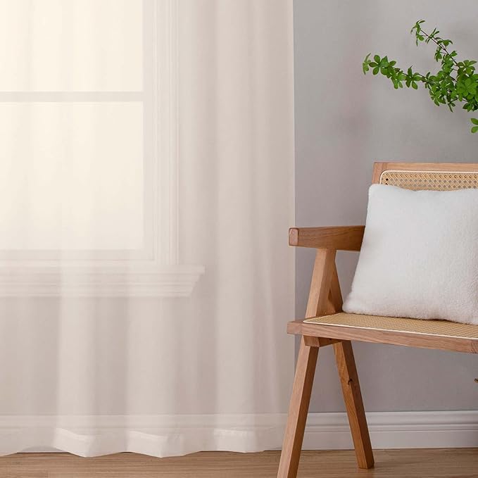 Cream Sheer Curtains 63 Inch Length 2 Panels Set - Image 9